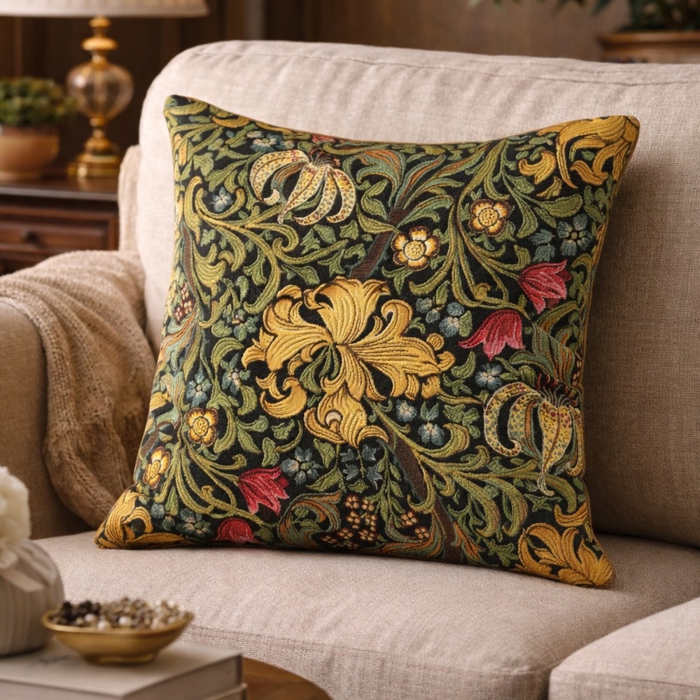 Metrax Craye William Morris Golden Lily Tapestry Pillow Cover 18”x18”